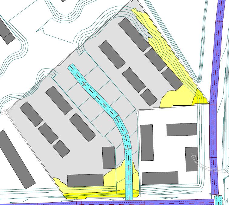 5 Resultat av støyberegninger for område til detaljregulering 5.1 Støysonekart Av området som inngår i detaljreguleringen avmerket i Figur 2 havner de mest støyutsatte bygningskroppene i gul støysone.