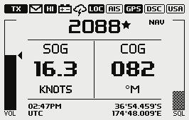 6. Zoom-taster Brukes i AIS-modus. Trykk på TRI (zoom inn) eller SCAN (Skann) (zoom ut) for å endre skaleringen til AIS-plotteren. Tilgjengelige skalaer er: 1, 2, 4, 8, 16, 32 nm. 7.