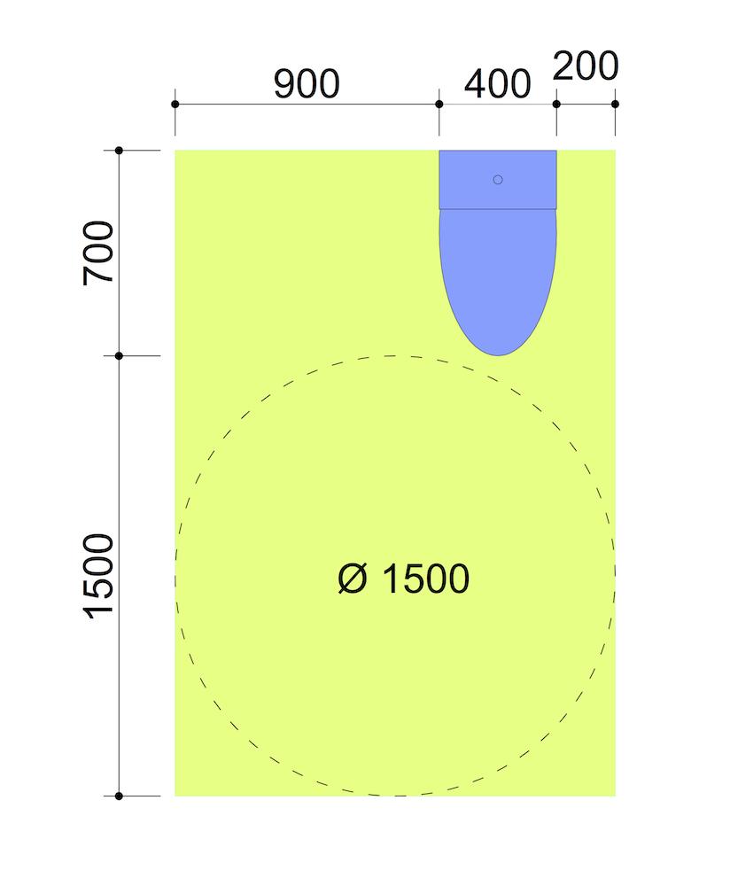(BxD) 0,6 m x 0,5 m (BxD) 0,9 m x 0,9 m Betjeningsareal Tegnforklaring Gulvflate Plassering