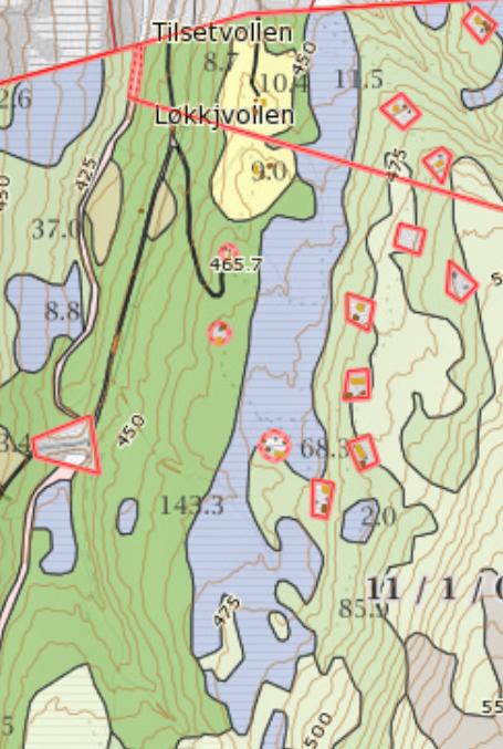 Landbruk, skog og landskap Planområdet består av en dalside (vestvendt) som har skog av middels bonitet (nedre del) og er dels eget til skogbruk, små hogster er i senere tiden foretatt med manuell