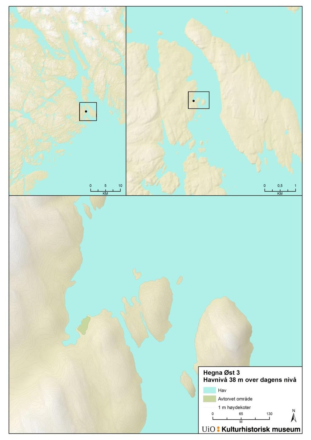 Figur 1 Kartet viser Hegna Øst 3 sin plassering i et fortidig landskap