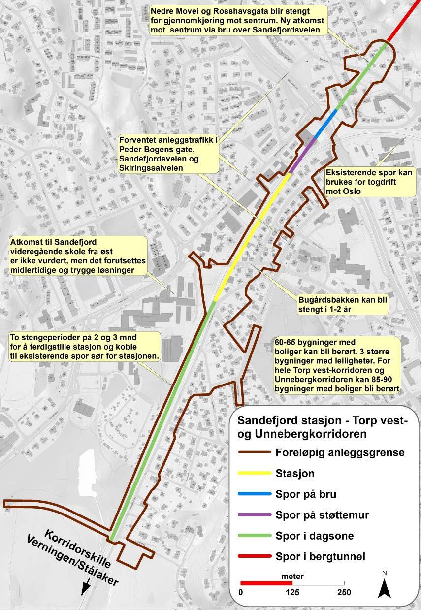 Ny Sandefjord stasjon i Torp vest- og Unnebergkorridoren Anleggsvirksomhet medfører støy, støv og trafikk Det vil foregå byggevirksomhet