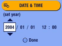 Skjermbildet Date & Time (dato og klokkeslett) vises. Datoformatet er ÅÅÅÅ/MM/DD. Klokkeslettet vises i 24-timersformat. Eller velg Cancel (avbryt) for å stille inn dato og klokkeslett senere.