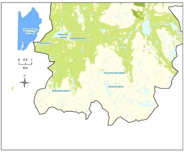 OMRÅDEBESKRIVELSE Holmavatnet (LM 269 945, 1215-1) ligger i Frølandselvvassdraget (055.AZ) i Samnanger kommune, 794 moh. Innsjøen har et areal på 23 ha og strandlinjen er på 5100 m.