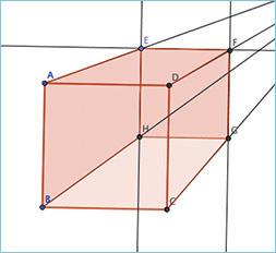 Kall skjeringspunktet med DP for F. Opprett ei parallell linje til CD gjennom F. Kall skjeringspunktet med CP for G.