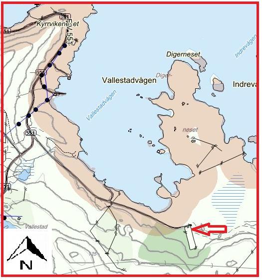 11 utsnitt fra område F Her vises område F med viken med sydlig strekking uti fra Vallestadvågen.