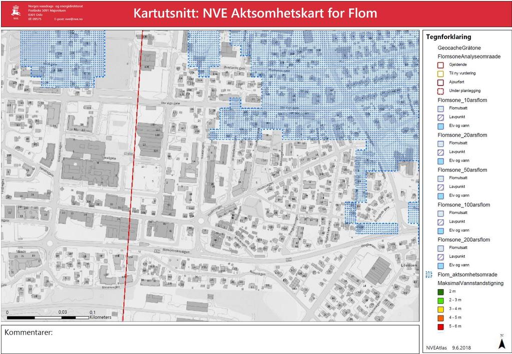 5. Flomveier Flomsonekart fra NVEs nettsider viser at utbyggingsområdet ligger utenfor risiko området for flom og er dermed