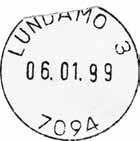 Stempel nr. 11 Type: I2?N Utsendt?? LUNDAMO LP D Innsendt?? 7094 Stempel nr. 12 Type: I24N Utsendt?? LUNDAMO 2 Innsendt?? 7094 Registrert brukt fra 25.05.98 IWR til 13.01.99 KLV Stempel nr.