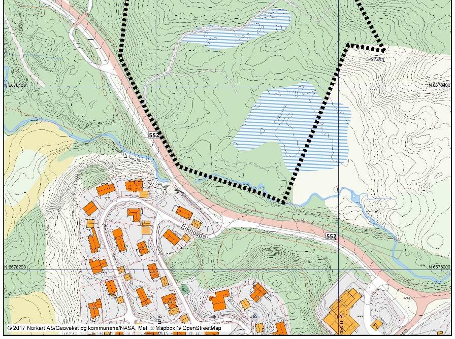 b) Planområdet og om planarbeidet vil få verknader utanfor planområdet Planområdet ligg langs Fv 552 Venjanesvegen.