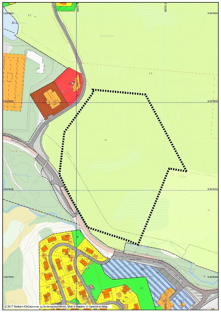h. Areal markert med svart stipla line er del av gnr. 34 bnr. 4 som er sett av til næringsbebyggelse i KPA.