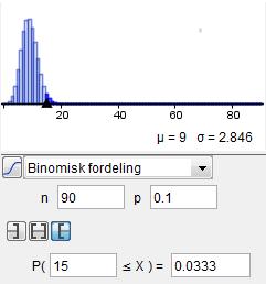 Grossisten får mistanke om at mer enn 0 % av kassene inneholder ødelagte bær. For å undersøke forholdet nærmere kontrollerer han 90 kasser.