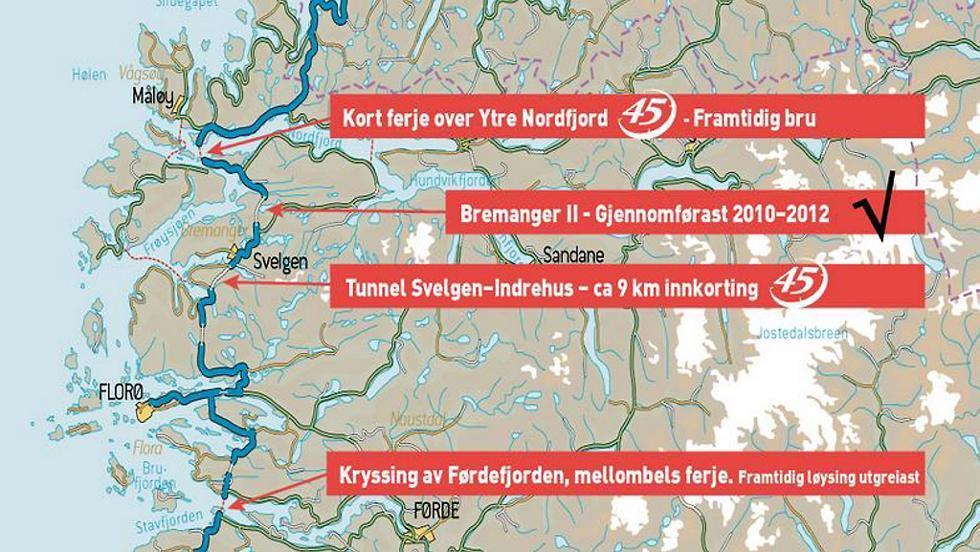 RTP og Kystvegen FT, sak 43/13 : Svelgen Indrehus og ferjesambandet/bru Rugsund Vemmelsvik er ein del av Kystvegen/45 minuttsregionen.