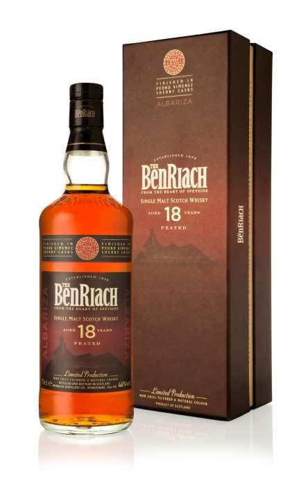 BenRiach Albariza 18 YO Peated PX Finish Unusual for a Speyside malt, the BenRiach Albariza is distilled from peated matled barley.