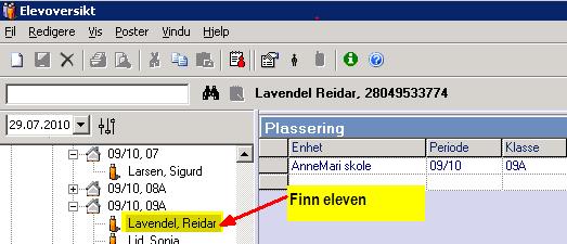 Når elevens navn, i vårt eksempel Reidar Lavendel, er valgt, åpner du arket Hendelse ved å trykke på fanen Hendelse. 4.