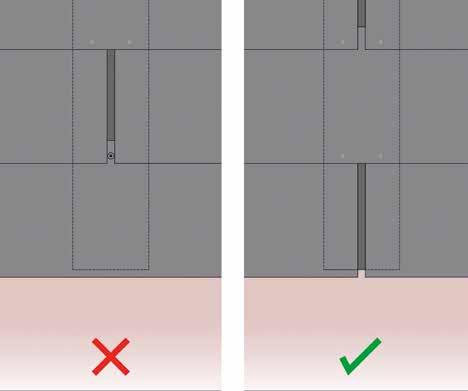 Vertikale skjøter Enden på hver VIVIX Lap planke må justeres etter en vertikal ramme, så den kan festes Festing må skje minimum 20 mm fra pankekanten, maks 60 mm (se fig.