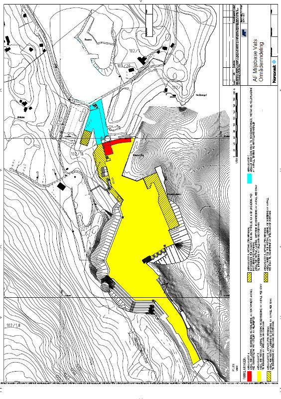 Figur 2. Kaiområdene til AF Miljøbase Vats ved Raunes er vist i gult.