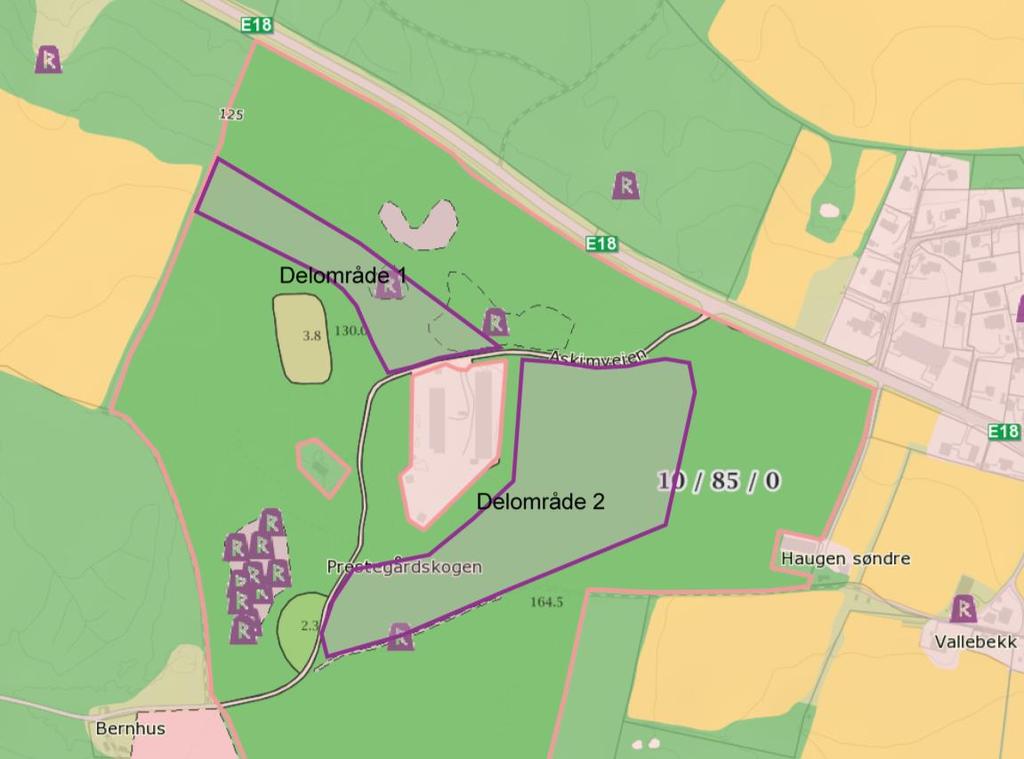 Figur 1: Delområdene inntegnet på gårdskart for Gnr./bnr.