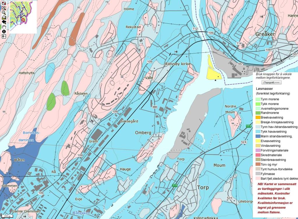 Overordnet orientering ROS-analyse geoteknikk 4 Mulige brudd- og skredtyper Figur 2: Utsnitt fra NGUs kvartærgeologiske kart, med omriss av tiltaket markert med rødt.