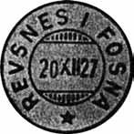 ? REVSNES I FOSNA Innsendt 27.12.1939 Registrert brukt fra 2-1-68 VG til 6-3-72 VG Stempel nr.