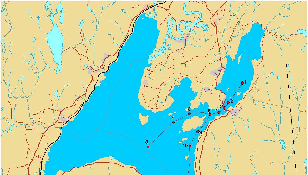 2. Tokt for studie av algespredning fra Steinsfjorden utover i Tyrifjorden Det ble 30. august og 16.