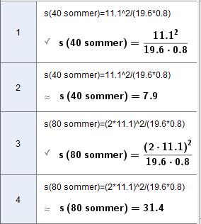 Oppgave 7 (8 poeng) En formel for utregning av bremselengde er gitt ved der v s 19,6 f s = bremselengde (m) v = fart (m/s) f = friksjonsfaktor På tørt sommerføre er friksjonsfaktor f
