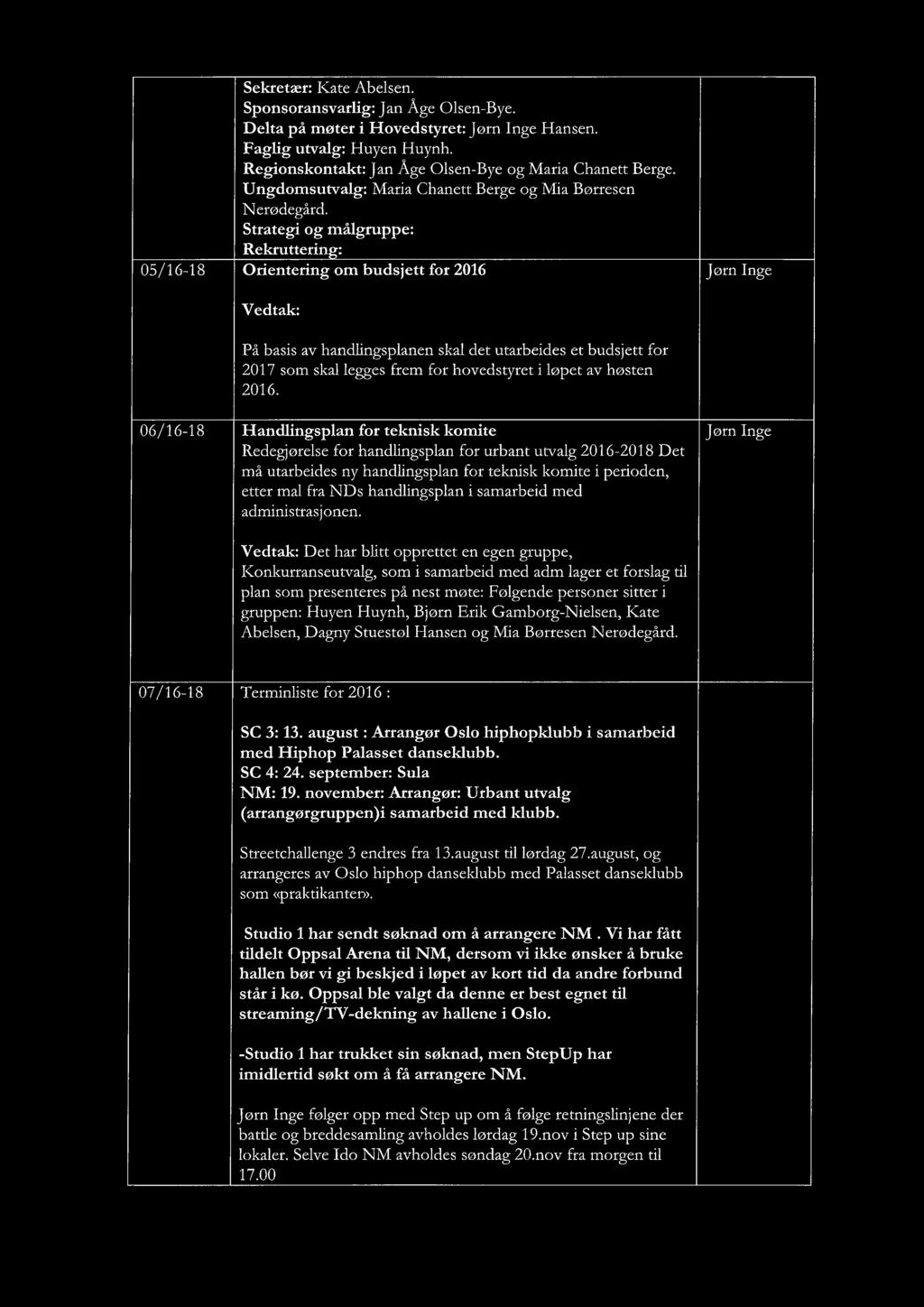 Strategi og målgruppe: Rekruttering: 05/16-18 Orientering om budsjett for 2016 Jørn Inge Vedtak: På basis av handlingsplanen skal det utarbeides et budsjett for 2017 som skal legges frem for