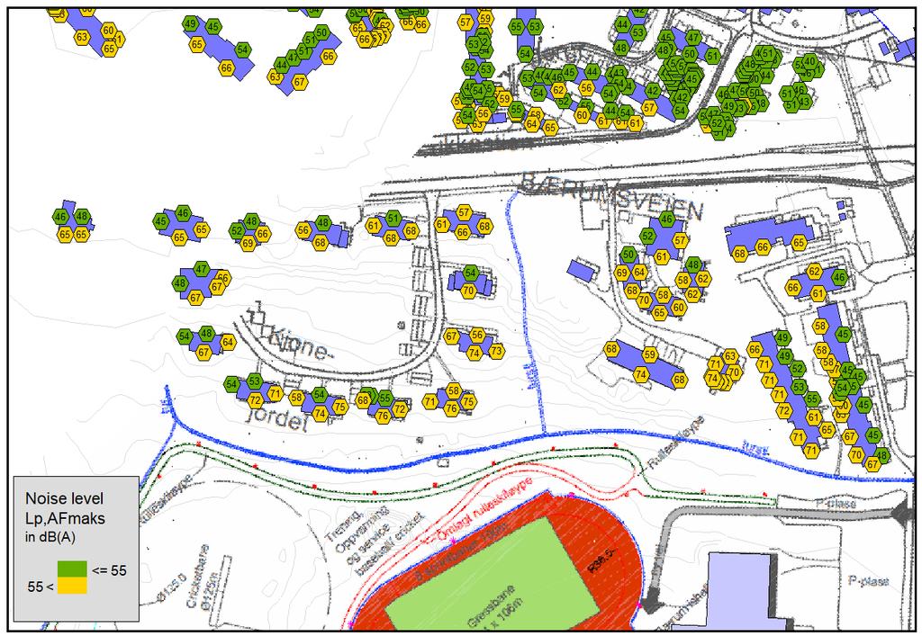 4 Resultat av støyberegninger Beskrivelse av beregningsmetode, og beregningsforutsetninger er vist i vedlegg 1. 4.