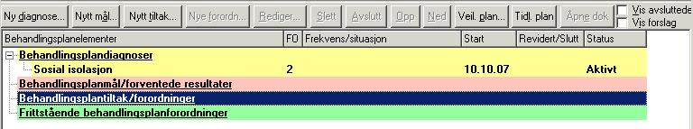 Klikk Lagre (ALT+L) når siste mål/forventet resultat legges inn 7. Klikk Lukk (ALT+U) Behandlingsplanmål/forventede resultater er lagret i Behandlingsplanen (rosa felt) 3.