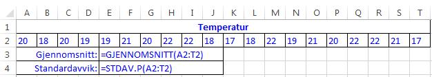 Tilsvarende data er samlet inn i by B. Gjennomsnittet her er 0,8 C, og standardavviket er 3,4 C. Noen planlegger et større utearrangement 30. juni neste år og er avhengige av varmt vær.