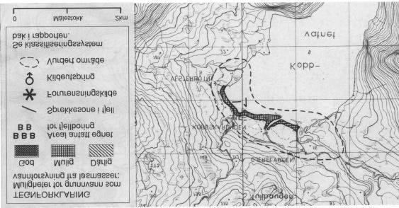 Fig. 1 Utsnitt av kartblad 2130 II Gjerdalen (M711) som viser det vurderte området i tilknytning til Kobbvatnet. avsetninger, men muligheten for uttak av grunnvann fra f.eks.