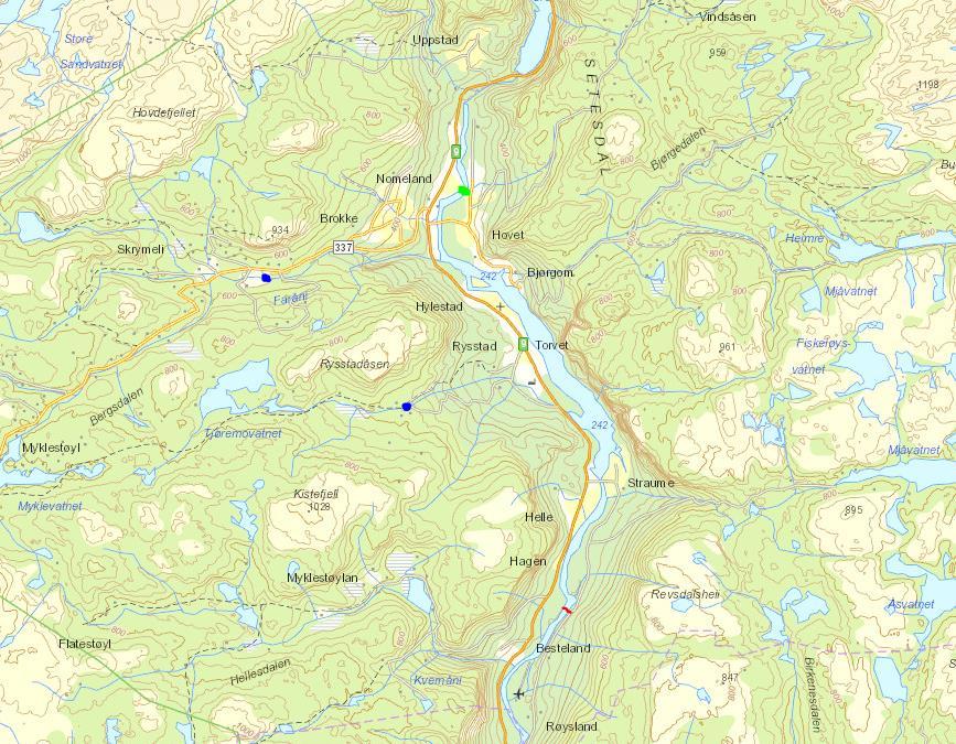 1 Innledning I forbindelse med planlagt utfylling langs Riksvei 9 i Setesdal mellom Besteland og Helle er det gjort en analyse av hvilke konsekvenser dette kan ha for flomvannstandene på strekningen.