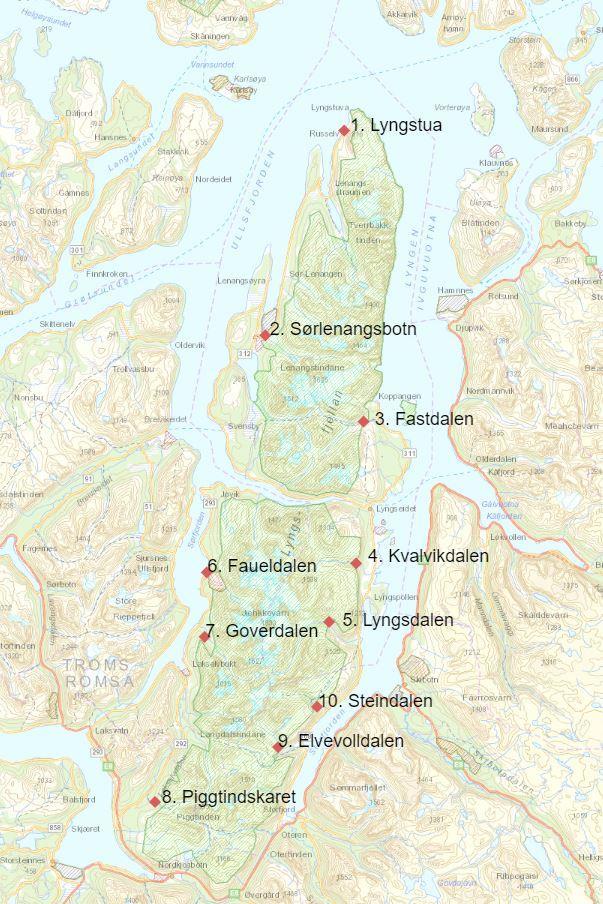 Rapport 17/10/2018 17 Besøksstrategi Lyngen halvøya er del inn i 15 basestasjoner og man kan gå inn på hver basestasjon for å hente ut data.