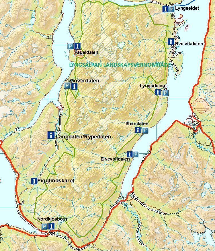 Rapport 17/10/2018 33 Besøksstrategi Kvalvikdalen Informasjonspunkt på eksisterende parkeringsplass. Området benyttes mye av lokalbefolkning, men er samtidig et veldig viktig beiteområde.