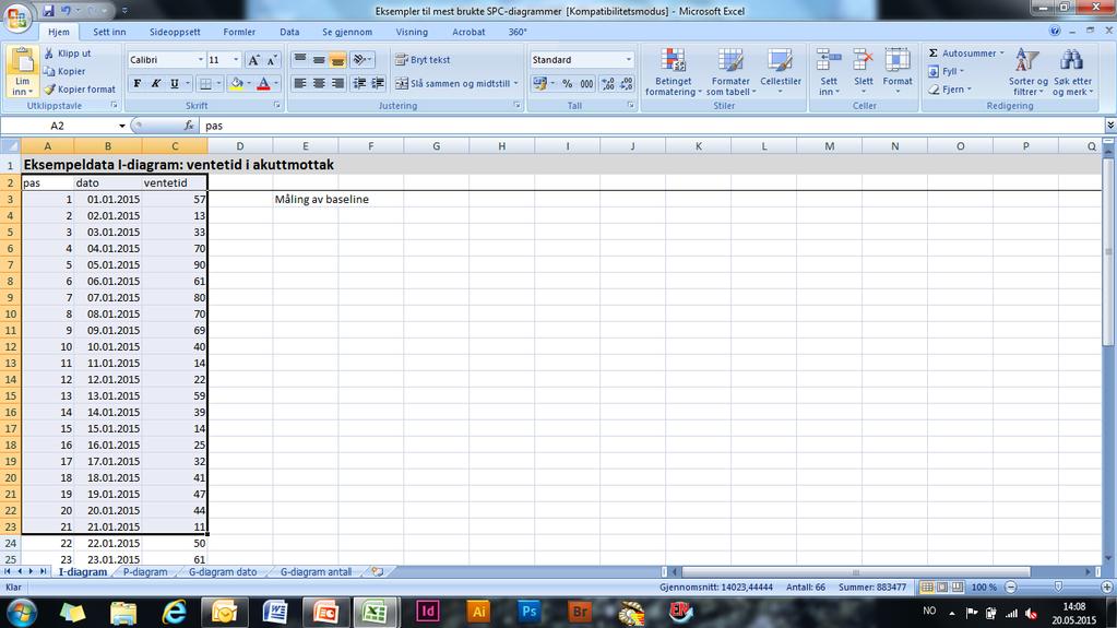 Hente data fra Excel Markere og kopiere data: Marker alle tallene som skal brukes (ta med overskriftsrader) ved å klikke og hold venstre museknapp inne og dra markøren over alle tall som skal brukes