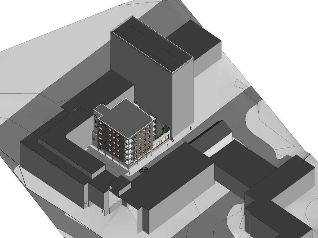 På fremsiden av rapporten viset et perspektiv fra Solheimsgaten mot bygget. Under vises en oversikt der en ser plassering av bygget samt plassering av balkonger og felles oppholdsareal.