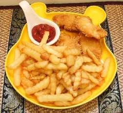 Chicken & French Fries ไก ทอด แฟรนฟราย 85,- Frityrstekt kylling med pommes frites Deep fried chicken