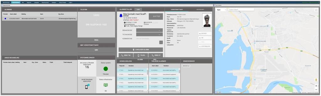 Responssenterløsning Tre-skjermsløsning for responssenter operatører: Alarmoversikt Detaljert