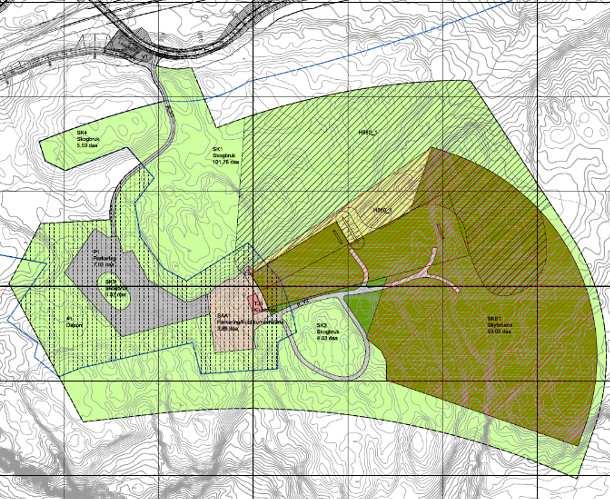 plassering av støyskjermer. Over: Kartet viser deler av gjeldene reguleringsplan.