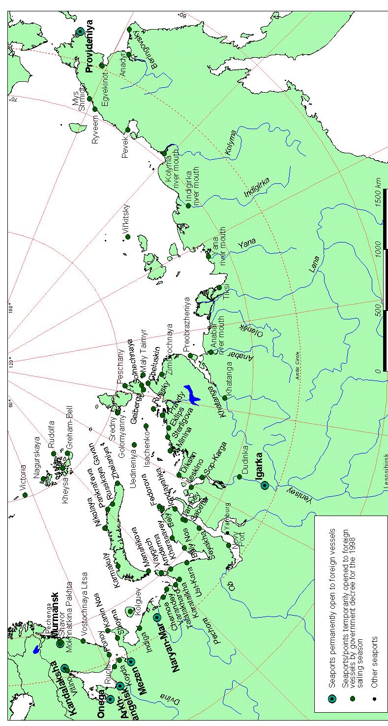 Arktiske Havner Nordøstpassasjen Over 50 havner Russiske