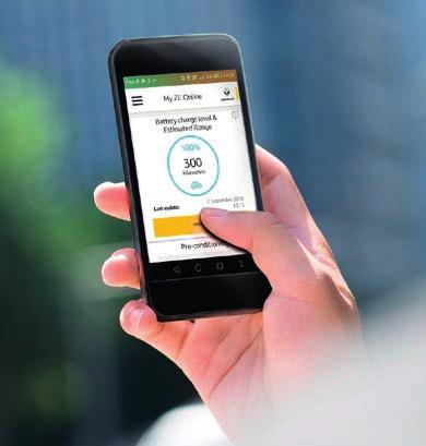 Oversikt over bilens rekkevidde og ladestatus Installerer du appen Z.E. Services på smarttelefonen din, har du alltid oversikt over bilens rekkevidde og ladestatus.