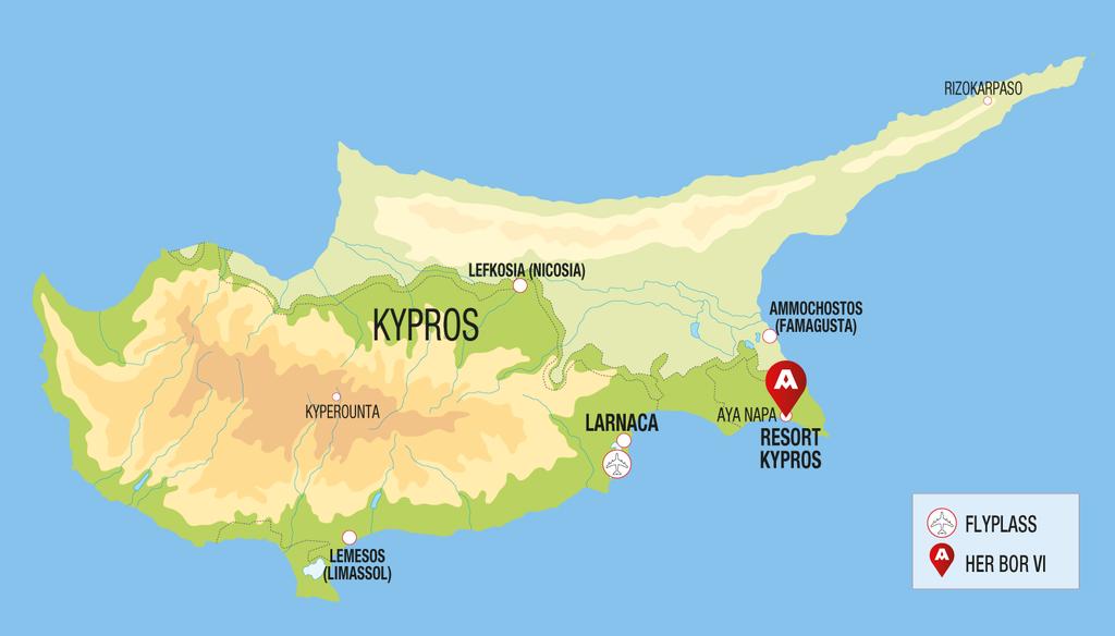 Om Kypros Med en beliggenhet sørøst i Middelhavet er Kypros et av de mest solrike stedene i Europa. Øya har 330 soldager i året.