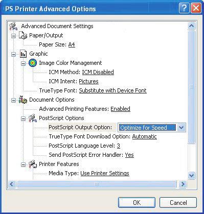 POSTSCRIPT-DRIVER WINDOWS XP Klikk på knappen Avansert på arkfanen Sideoppsett: 1.