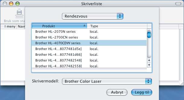 Trådløs konfigurasjon for Macintosh ved hjelp av Brothers automatiske installeringsprogram e Velg din