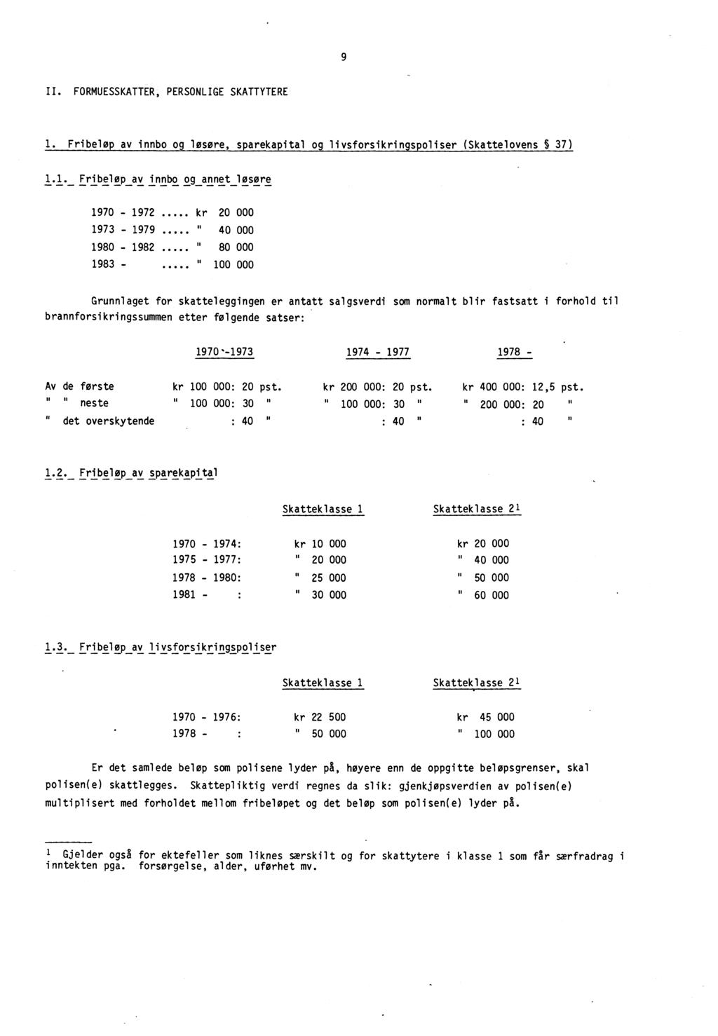 9 II. FORMUESSKATTER, PERSONLIGE SKATTYTERE. Fribelo av innbo og losore, s areka ital og livsforsikrin s oliser (Skattelovens S 37) 1.