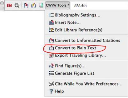 citations and bibliography: Convert to plain text Lager en kopi av ditt dokument som ikke inneholder