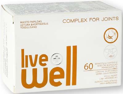 -35 % 14 47-25 % 10 71 sutaupote 5 76 10 85 sutaupote 3 62 LIVE WELL COMPLEX FOR JOINTS, 60 minkštų kapsulių Vitaminas C padeda palaikyti normalų kolageno,