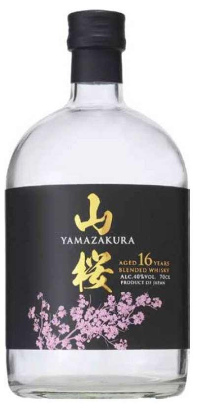 Yamazakura 16 yo Lagret 16 år på ex-bourbon barrels, så blandet i tank før avslutning på ex-bourbonfat, 20 % maltet bygg, 80 % mais Farge: Gyllen. Aroma: Søt og glatt.