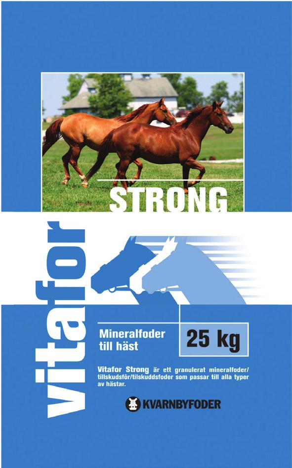 VITAFOR STRONG Vitafor Strong er et granulert mineralfôr som passer de aller fleste hesters behov Høykonsentrert mineralfôr med 100 % aktiv substans Høyt innhold av nødvendige vitaminer og mineraler