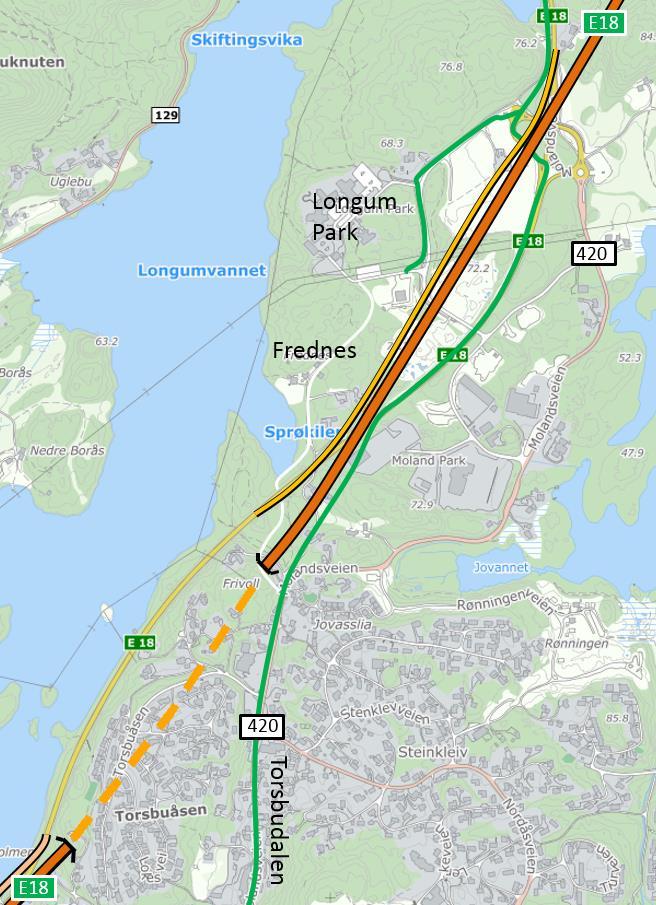 Figur 11 Gang- og sykkelveinettet i henhold endringsforslaget er vist med grønn strek.