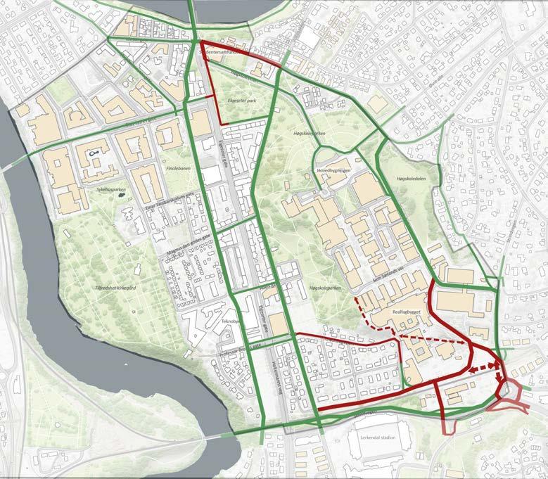 2.4 Sykkelforbindelser Planretningslinjer Sykkelforbindelser skal planlegges for å gi kort og tydelig vei til viktige målpunkt og bør korrespondere med byens øvrige sykkelnett.